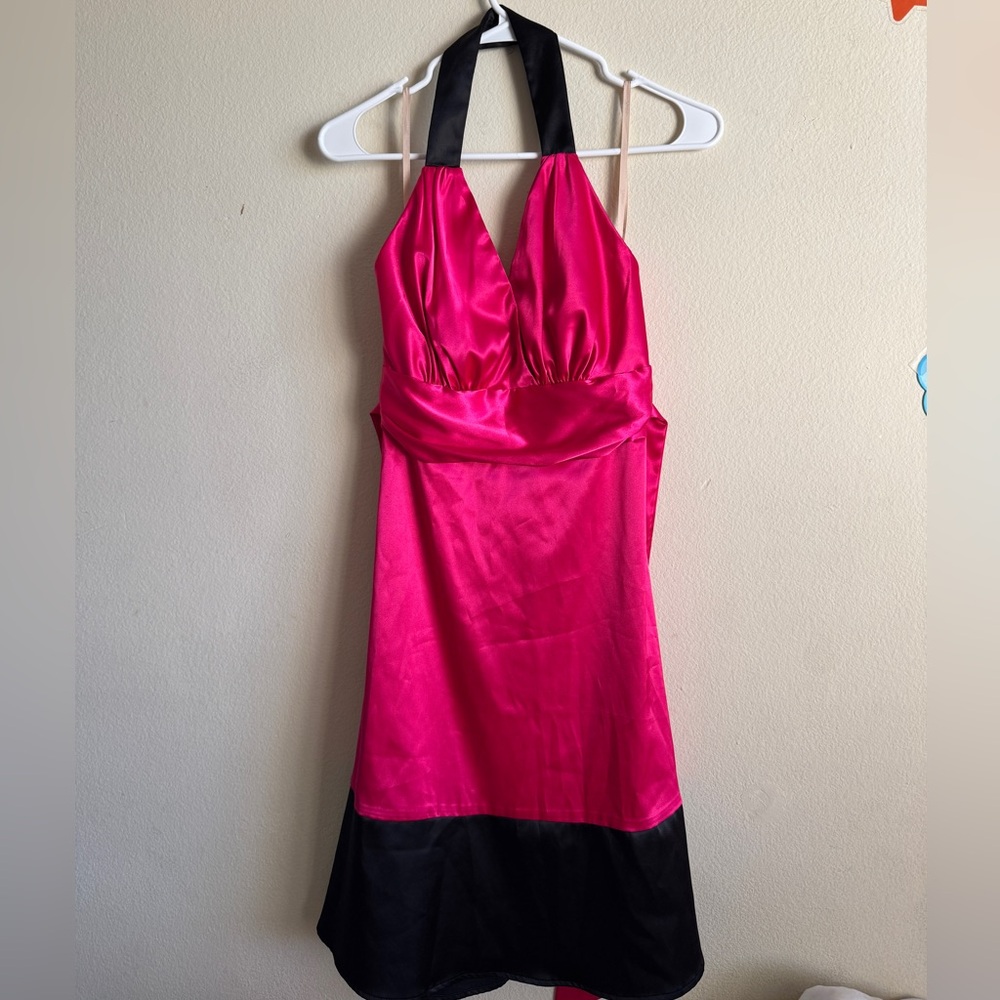 Roulette Fuchsia and Black Halter Dress